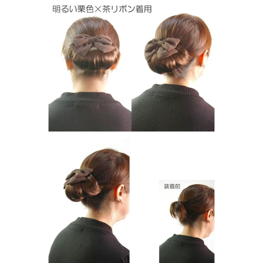 最終お値下げ　黒の和風ウィッグ リボン付き ウィッグ 和装 着物 つけ毛 部分ウィッグ 和装ウィッグ バレッタ