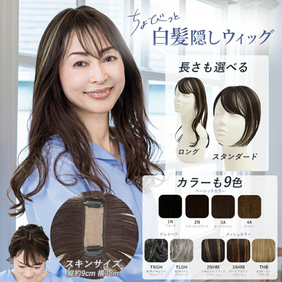 部分ウィッグ  カバーピース ヘアピース 白髪隠し つけ髪 頭頂部 ミセス メッシュ 薄毛隠し グレーヘア 母の日 40代 50代 60代 70代 ロング約50cm |  | 02