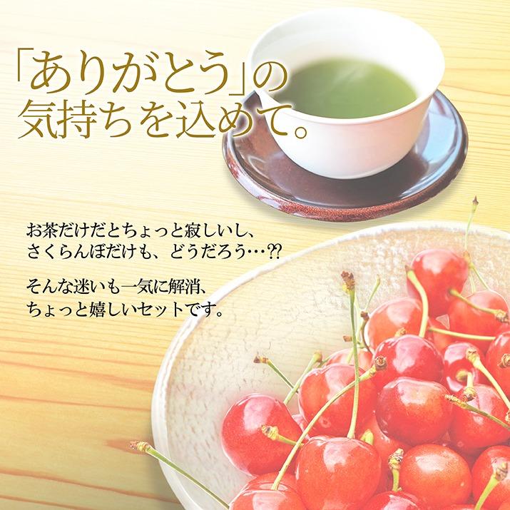 母の日 まだ間に合う ギフト さくらんぼ 佐藤錦 Ｍ玉 100g 山形 秀品 ＆ 静岡県産 八十八夜摘 新茶 30g カーネーション(造花)付 山形県産 サクランボ 送料無料｜azimiya｜03