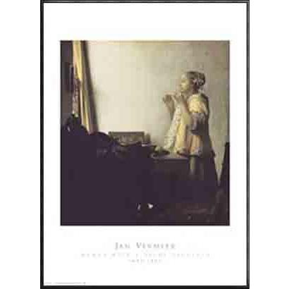 ポスター アート 真珠の首飾りの女（ヨハネス フェルメール） 額装品 アルミ製ハイグレードフレーム