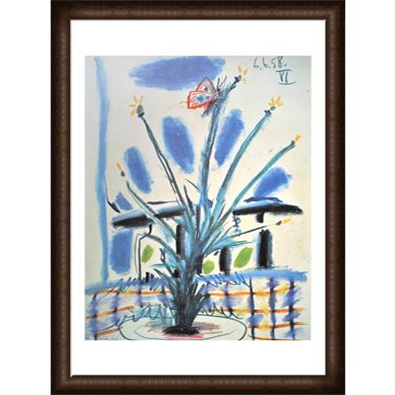 花瓶と蝶（パブロ ピカソ） 額装品 ウッドハイグレードフレーム