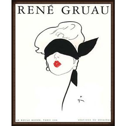 ポスター アート Le Rouge Baiser、Paris 1948（ルネ グリュオ） 額装品 ウッドハイグレードフレーム