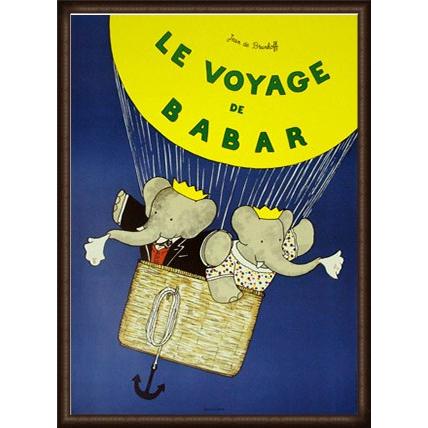 ポスター アート Le Voyage de Babar 1986年（ジャン ド ブリュノフ） 額装品 ウッドハイグレードフレーム