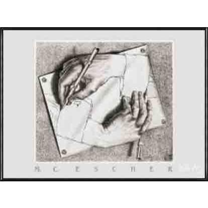 描く手（MC エッシャー） 額装品 アルミ製ハイグレードフレーム