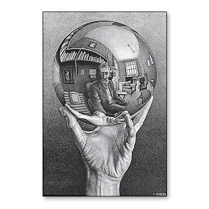 写像球体を持つ手（MC エッシャー） 額装品 アルミ製ベーシック