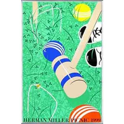 ポスター アート Croquet　サマーピクニック 1999年 Kathy Stanton（ハーマンミラー） 額装品 アルミ製ベーシックフレーム