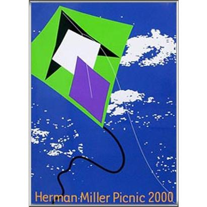 ポスター アート Kite サマーピクニック　2000年 Kathy Stanton（ハーマンミラー） 額装品 アルミ製ハイグレードフレーム｜aziz