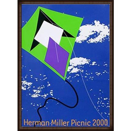 ポスター アート Kite サマーピクニック　2000年 Kathy Stanton（ハーマンミラー） 額装品 ウッドハイグレードフレーム
