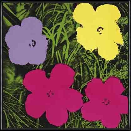 フラワーズ 1970 (1 purple、 1 yellow、 2 pink)（アンディ ウォーホル） 額装品 アルミ製ハイグレードフレーム