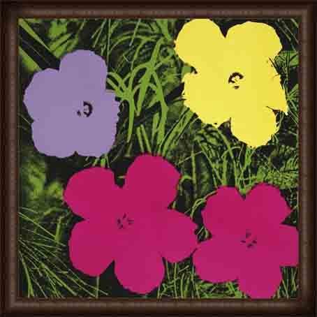 フラワーズ 1970 (1 purple、 1 yellow、 2 pink)（アンディ ウォーホル） 額装品 ウッドハイグレードフレーム｜aziz
