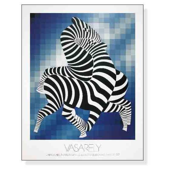 ポスター アート Zebras (Blue) 1987年（ヴィクトル ヴァザルリ） 額装