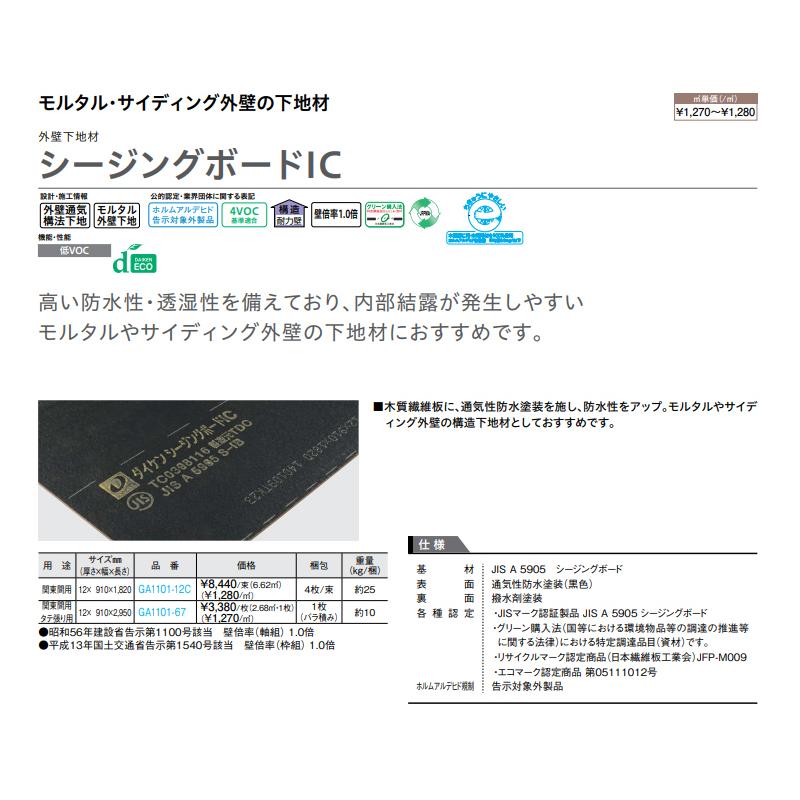 大建工業【シージングボードIC 12×910×2,950mm GA1101-67 1枚入