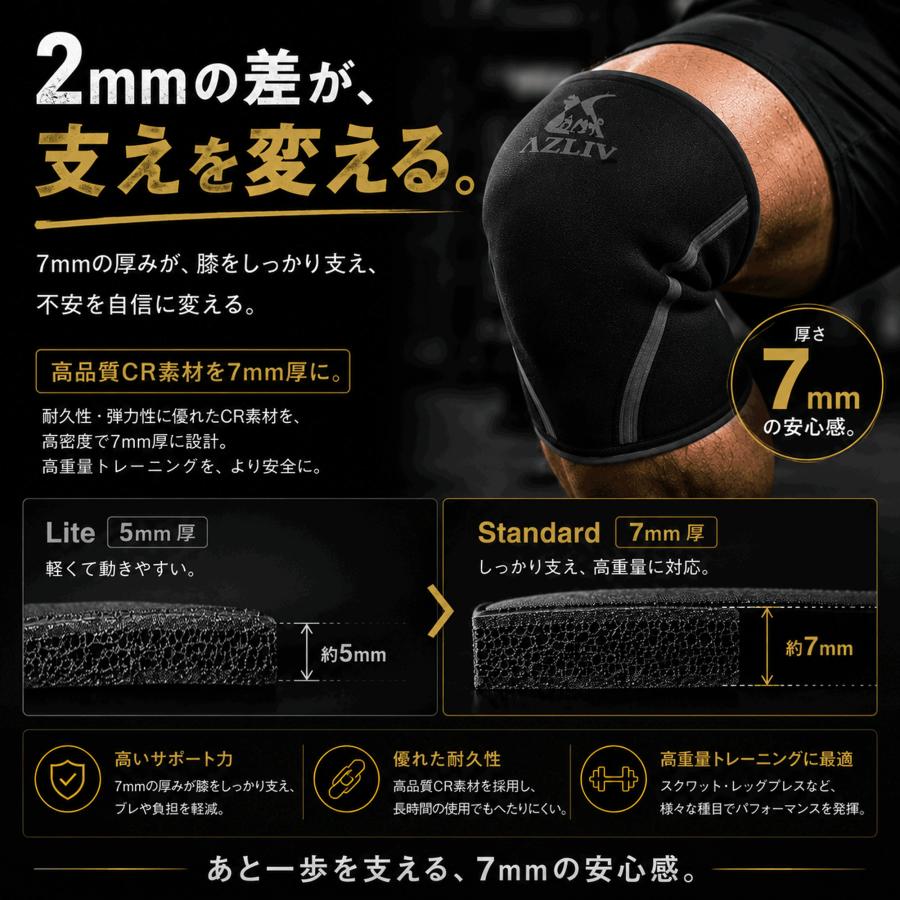 AZLIV ニースリーブ Standard 7mm 高重量を支える王道モデル 膝