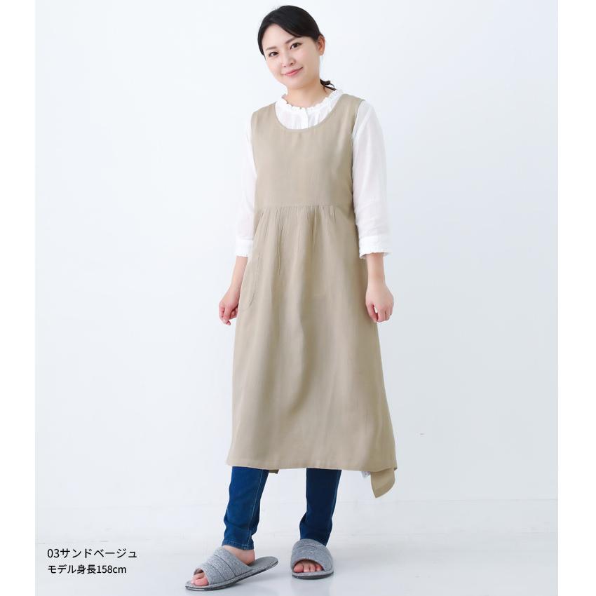 綿麻混 ワンピース タブリエ エプロン 大きいサイズ チュニック ロング