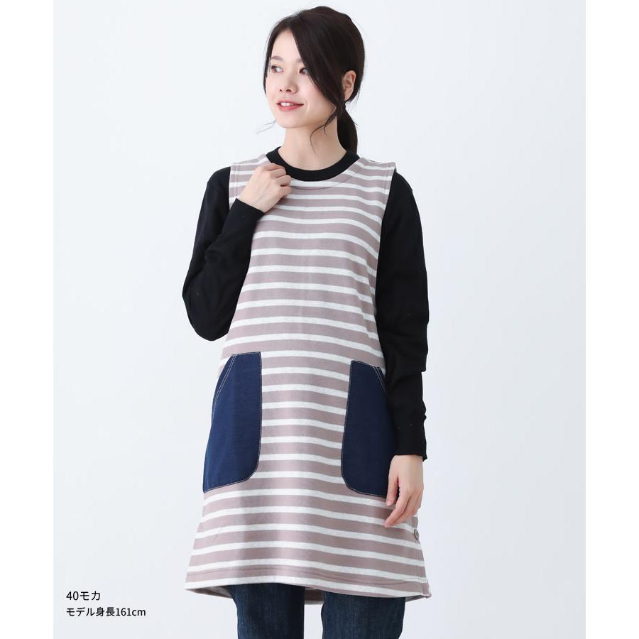 M〜3Lサイズ ボーダー 裏フリース エプロン ボーダー柄 ゆったり 裏