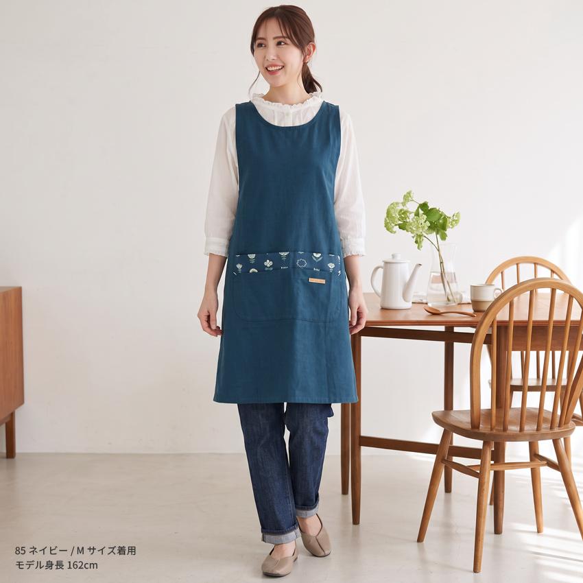M〜3Lサイズ ワンポイント花柄エプロン ワンピース エプロン ゆったり