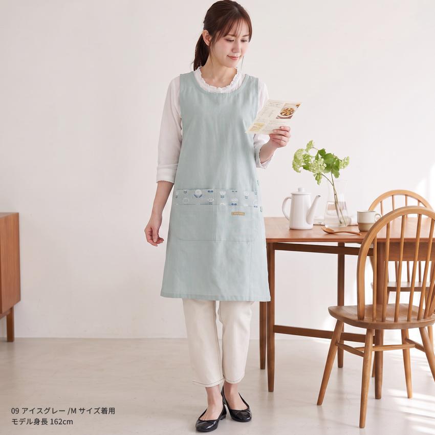 M〜3Lサイズ ワンポイント花柄エプロン ワンピース エプロン ゆったり