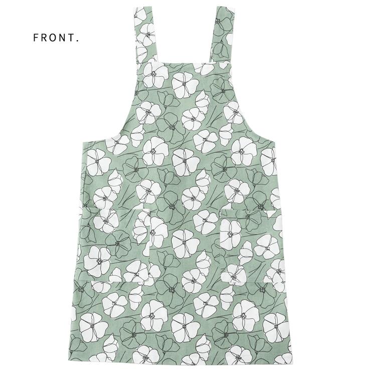 花柄H型エプロン エプロン ゆったり 綿 コットン シンプル ロング