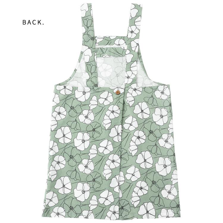 花柄H型エプロン エプロン ゆったり 綿 コットン シンプル ロング