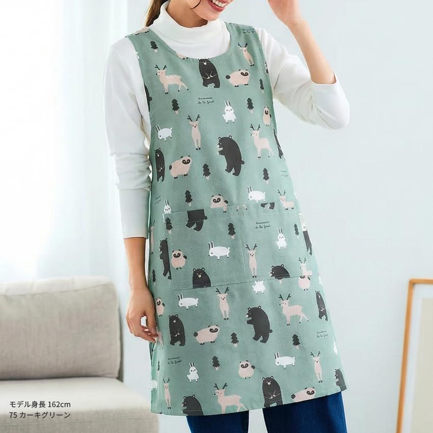 森の動物柄エプロン エプロン お尻が隠れる アニマル 動物 ワンピース