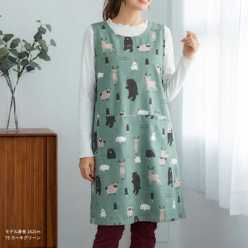 森の動物柄エプロン エプロン お尻が隠れる アニマル 動物 ワンピース