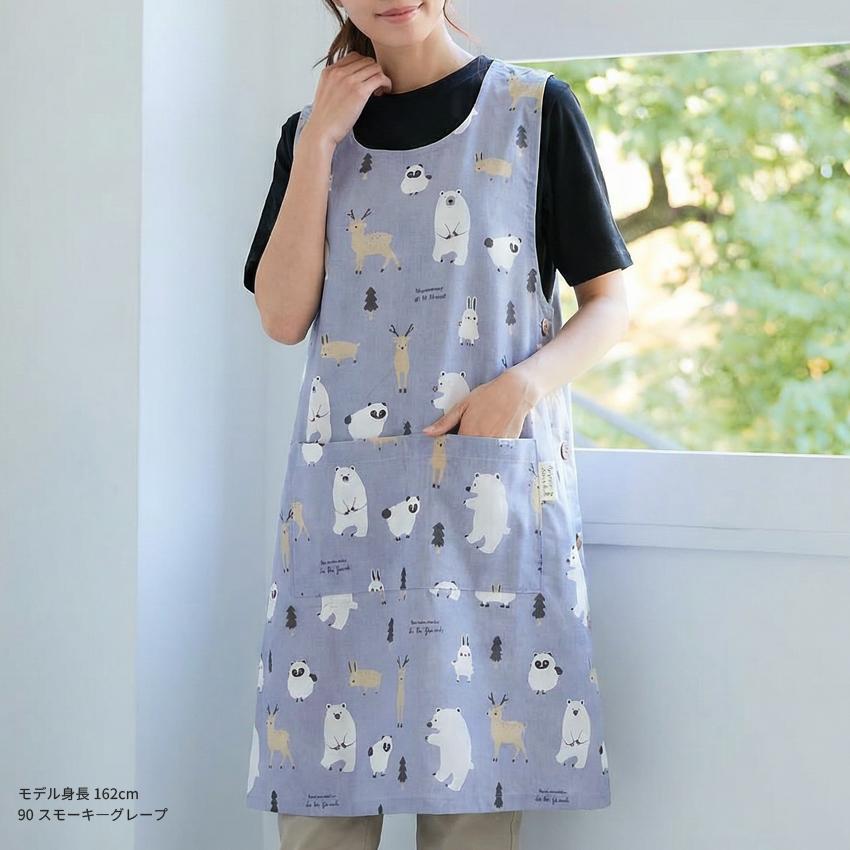 森の動物柄エプロン エプロン お尻が隠れる アニマル 動物 ワンピース