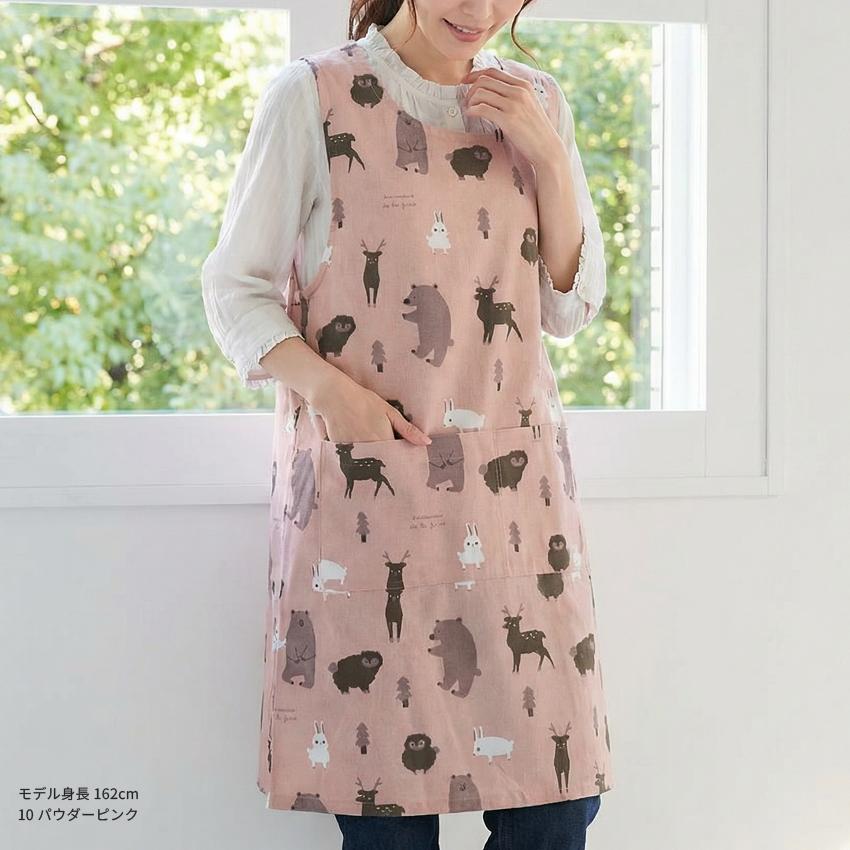森の動物柄エプロン エプロン お尻が隠れる アニマル 動物 ワンピース
