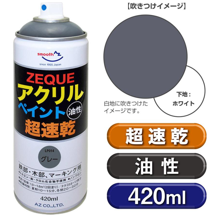 AZ アクリルペイント ZEQUE 油性 420ml [グレー] 超速乾 鉄部・木部、マーキング用スプレー｜azoil｜02