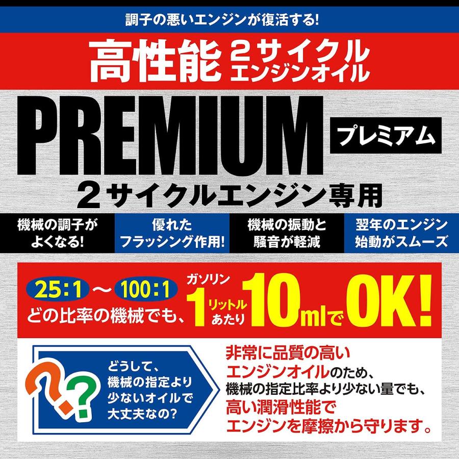 (初回限定/お一人様1個限り/メール便で送料無料)AZ 高性能 2サイクルエンジンオイル PREMIUM 100ml スモークレス (FCR-062 燃料添加剤配合)｜azoil｜03