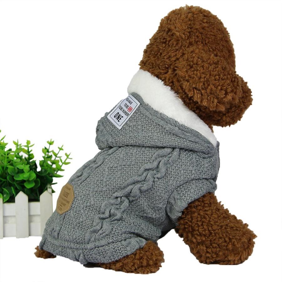 Sehooペット服 セーター 犬服 秋冬 加絨 厚い ドッグウェア パーカー 小中型犬 防寒 グレー ｍ 送料0円