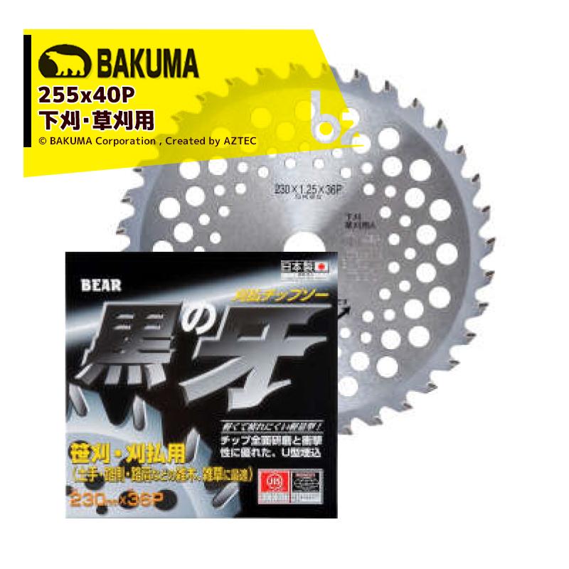 バクマ工業 <10枚セット品>BAKUMA 草刈チップソー 黒の牙 255x40P 土手
