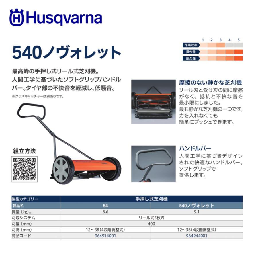 Husqvarna ハスクバーナ 手押し式芝刈機 540ノヴォレット 刈高さ12