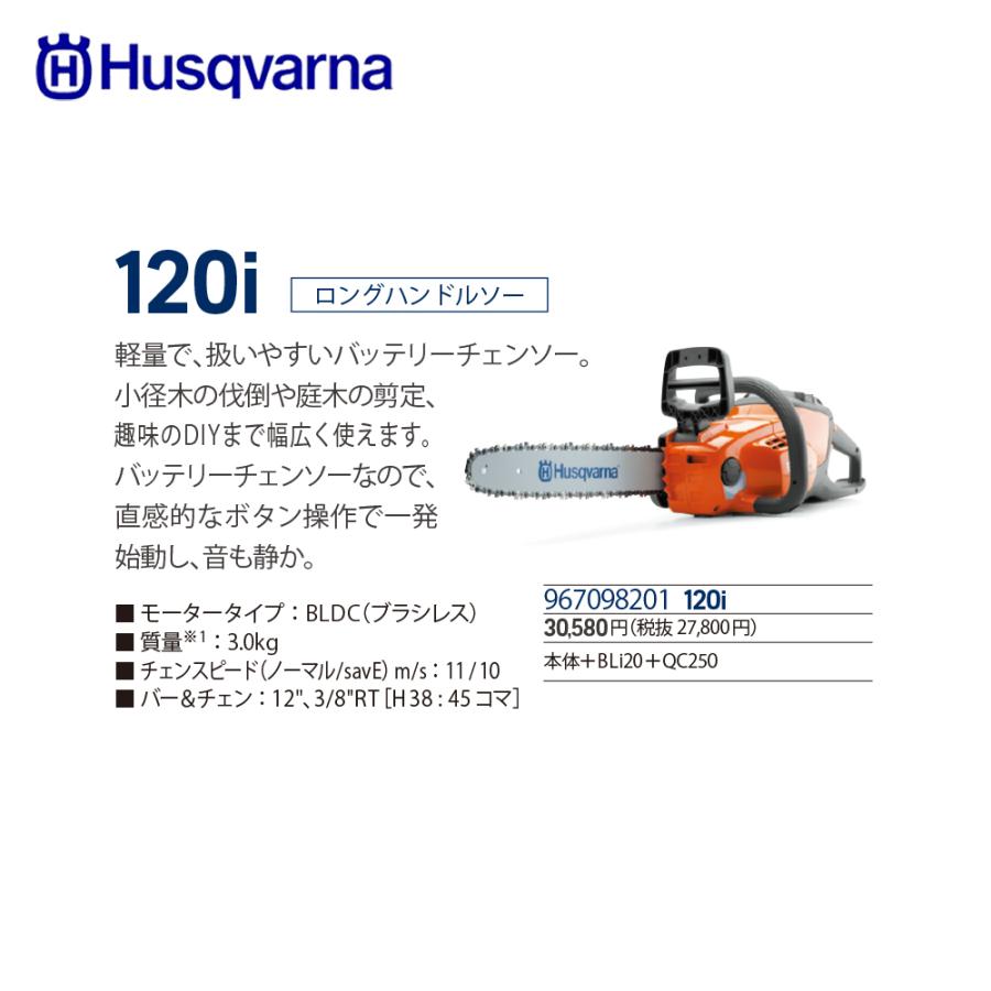 Husqvarna｜ハスクバーナ バッテリー式チェンソー バッテリー急速充電器セット品 120i 30cm(12")RT スプロケットノーズバー 967098201｜法人様限定｜aztec-biz｜06