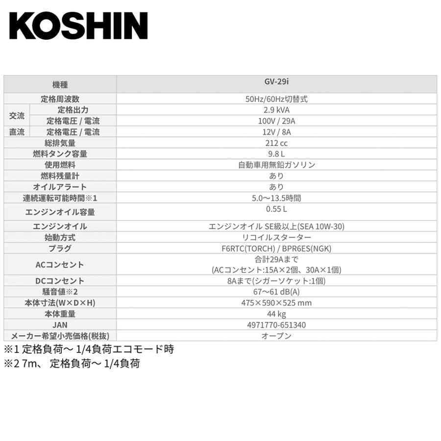 工進（KOSHIN） インバーター発電機 GV-29i (GV-29i-AAA-1) クラス最高