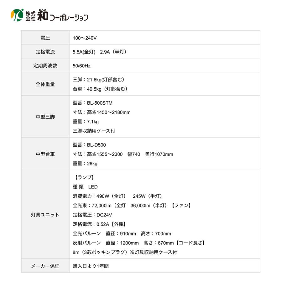 和コーポレーション KAZ LEDバルーンライト 輝夜500W 反射小型三脚タイプ BL-500-SS 法人様限定 : AZTEC ビジネス ...