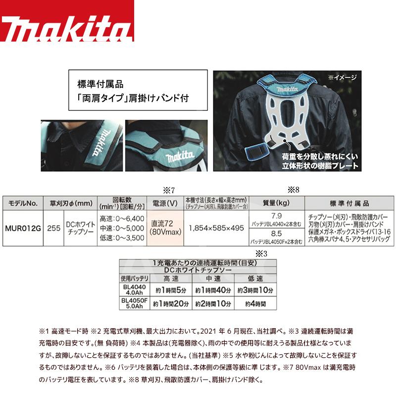 マキタ 草刈り機 MUR012GZ + パワーソースキットXGT6 A-72039セット 80V/5.0Ah 充電式草刈機 U左右非対称 バッテリ・充電器セット品 マキタ 草刈機の画像