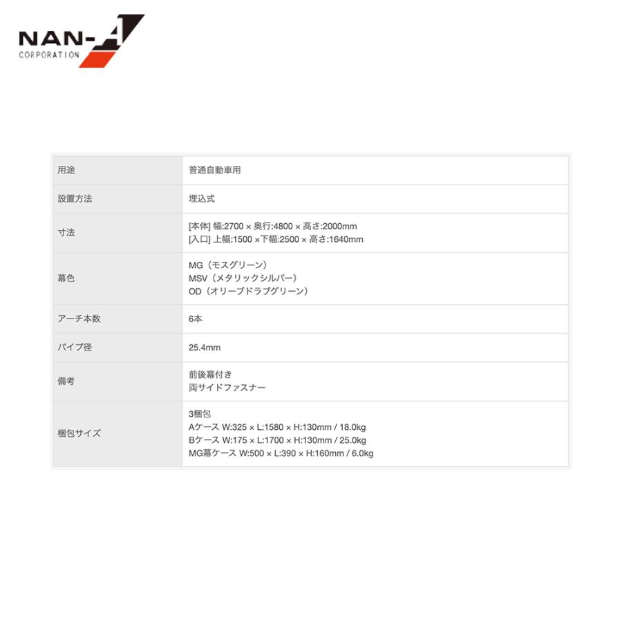 ナンエイ 南栄工業 パイプ車庫 埋込み式 普通小型車用【受注生産品】オリーブドラブグリーン 678M ODFR 　 法人様限定_7