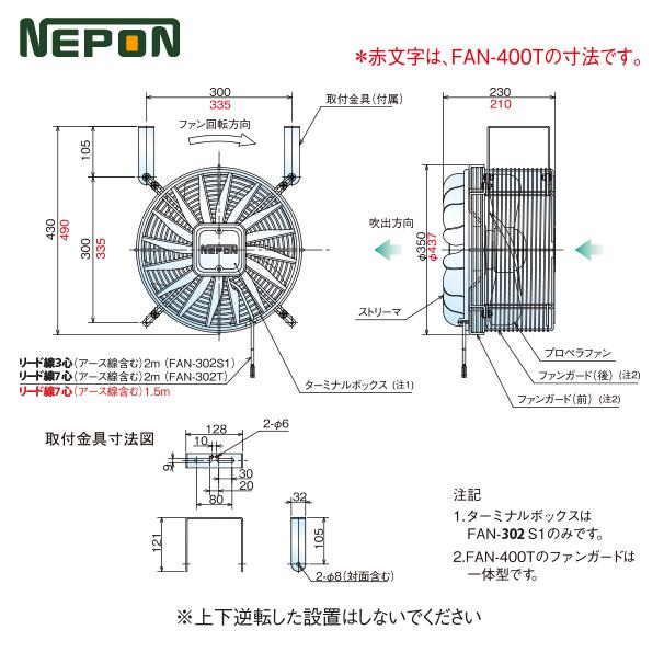 ネポン 園芸用換気扇 ファン　FAN-400T 200V3相　nepon 暖房機 ネポン <4台セット品>園芸用換気扇 ネポンファン FAN-400T 200V/三相