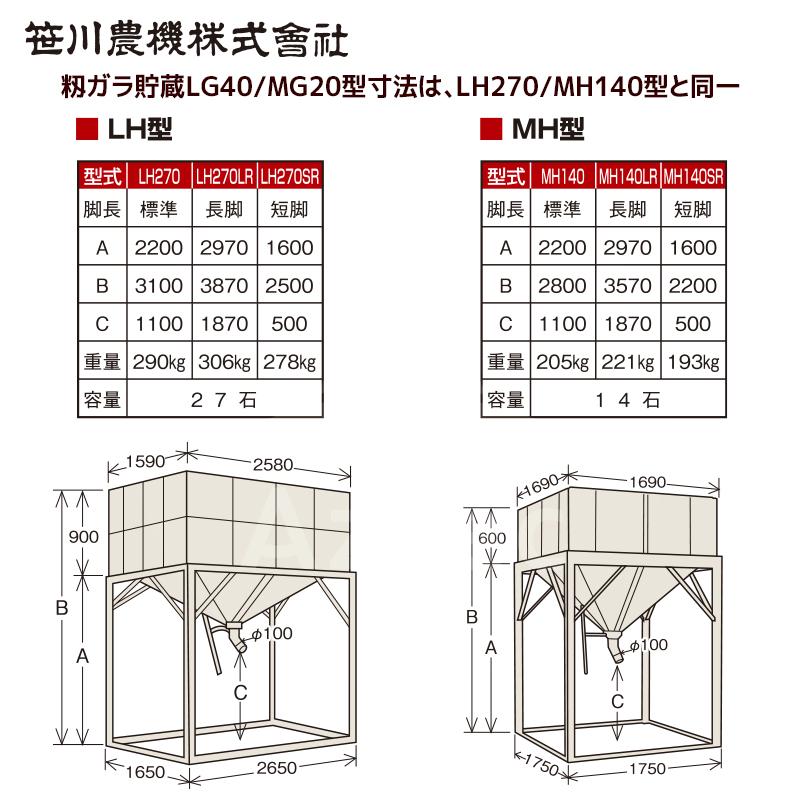 笹川農機｜自立型籾ガラ貯蔵タンク　スタンドホッパー　LG40LR　長脚モデル　容量籾ガラ4反＜法人宛限定商品＞｜法人様限定