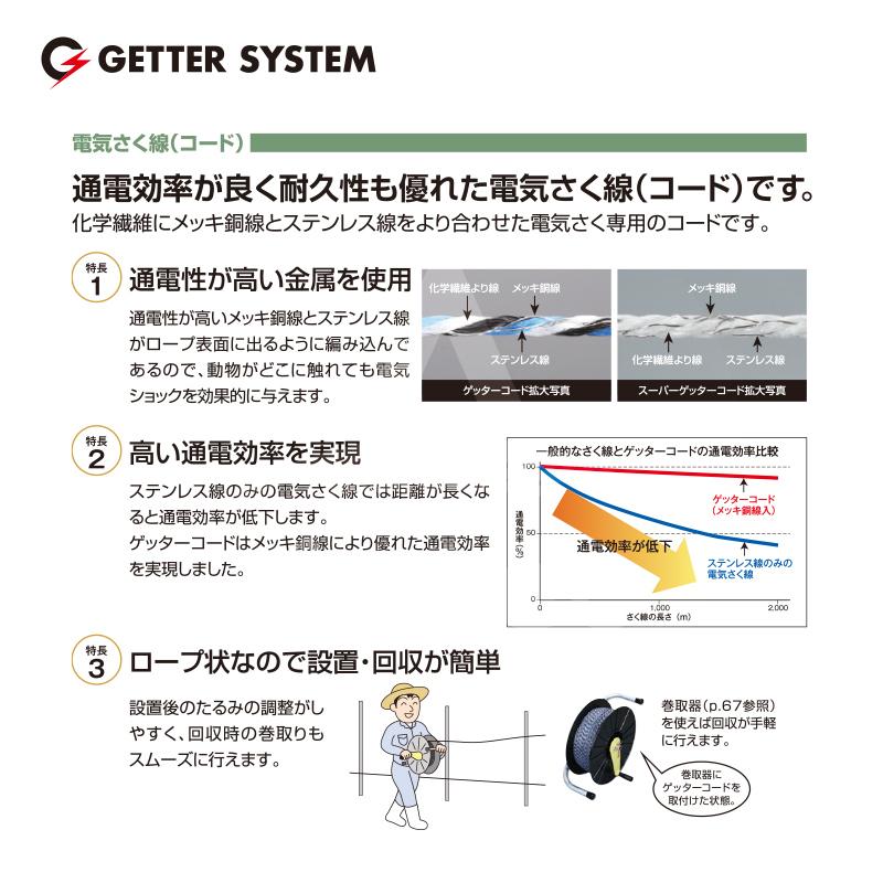 末松電子製作所 電気柵 資材 ゲッターコード 200m巻 柵線 電柵ロープ 