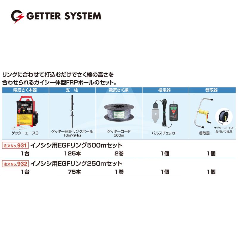 末松電子製作所｜獣害用電気柵　イノシシ用EGFリング500mセット　電気柵　屋外設置用　2段張りセット　No.931｜法人様限定