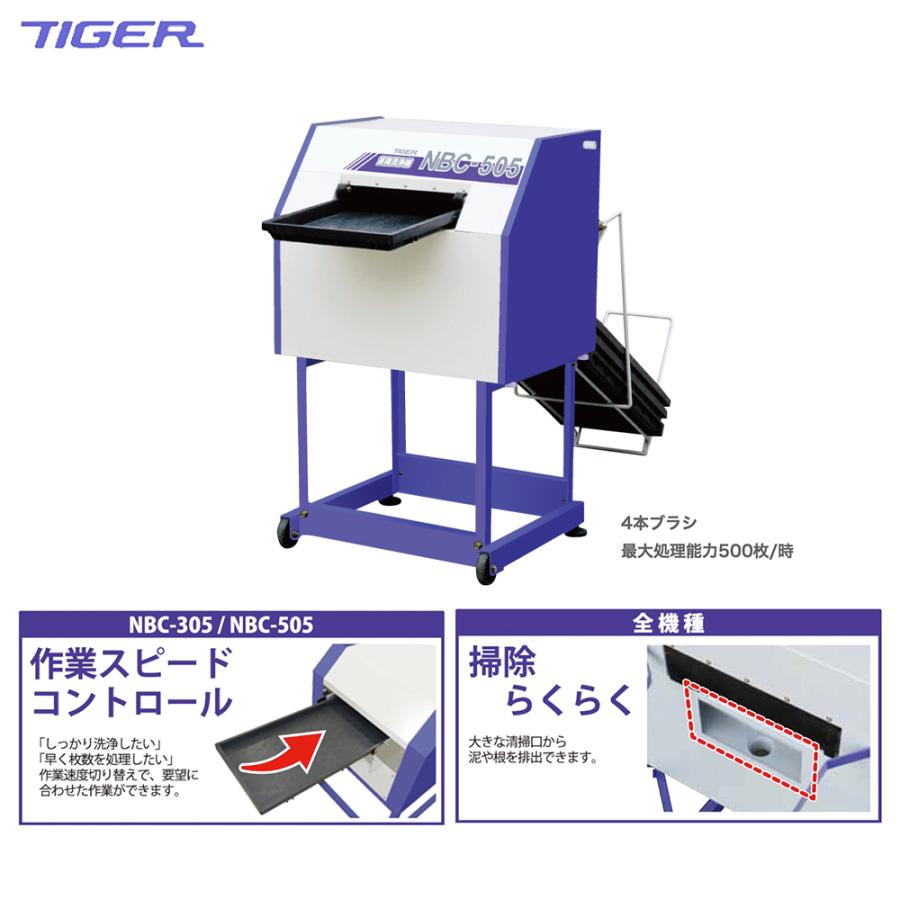 タイガーカワシマ｜苗箱洗浄機　洗ちゃん　NBC-505　4本ブラシ　最大処理能力500枚　時　清掃口付き｜法人様限定