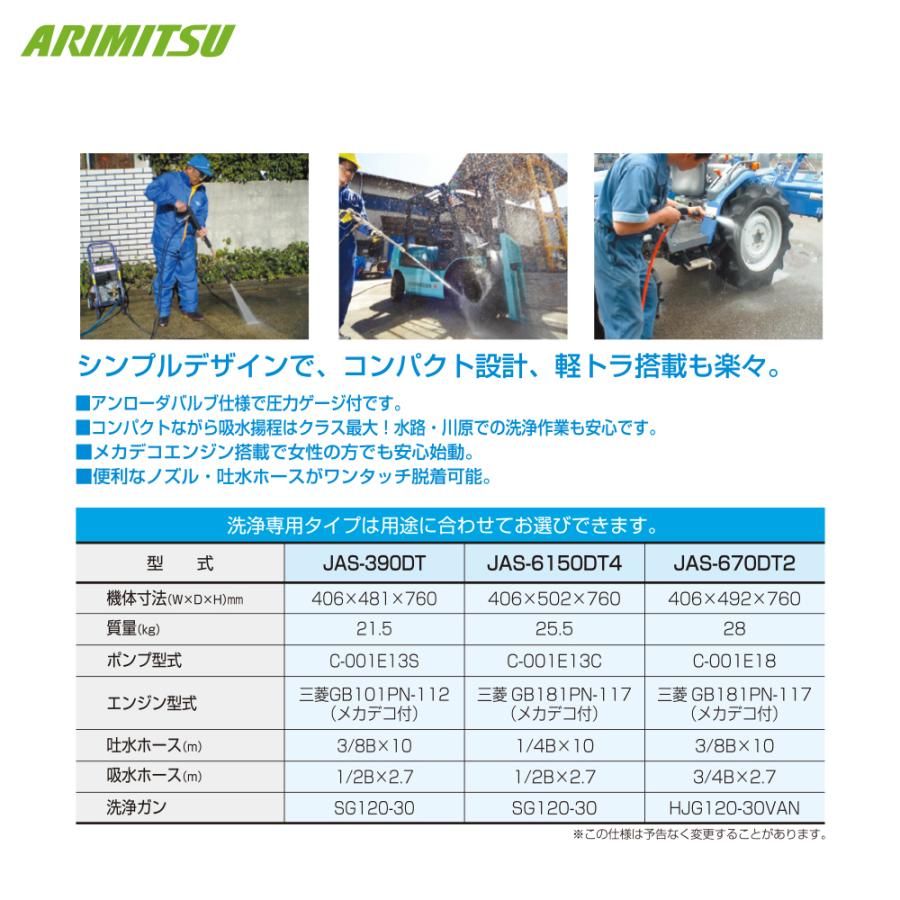 有光工業 アリミツ 高圧洗浄機 エンジンタイプ 皮ハギ兼用 JAS-390DT