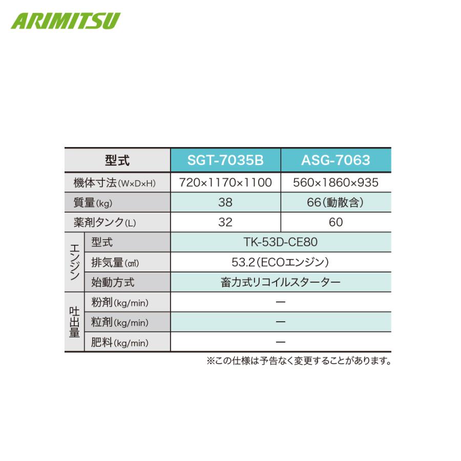 有光工業 アリミツ 手押し式動力散布機 53cc SGT-7035B タンク容量32L