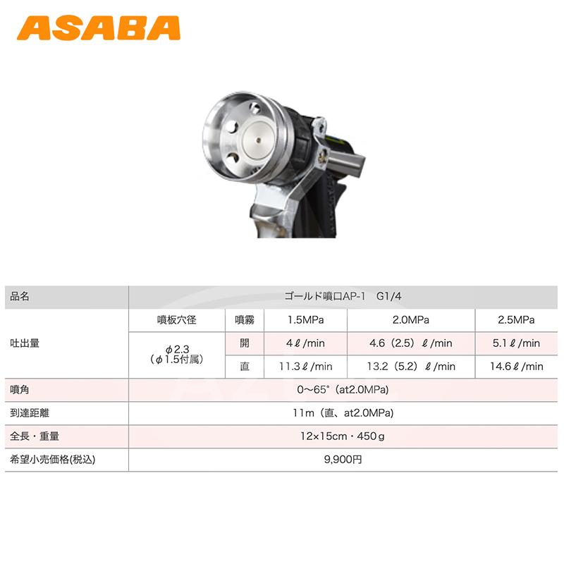 麻場|asaba ピストル型噴口 ゴールド噴口AP-1 G1/4 450027770 麻場|asaba ピストル型噴口 ゴールド噴口AP-1 G1/4 450027770