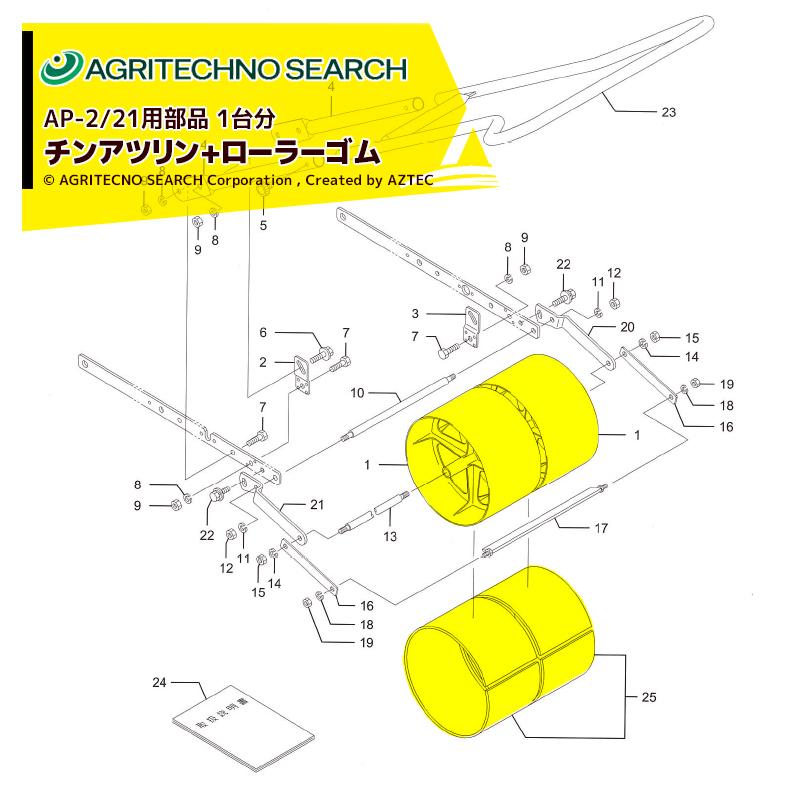 アグリテクノサーチ｜＜純正部品・1台分＞播種機 クリーンシーダAP-21 AP-2用 チンアツリンx2個   ローラゴムx2個セット