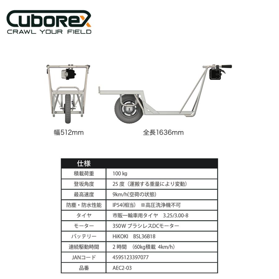 CuboRex｜キューボレックス E-Cat Kit2 コンテナ用アルミ電動一輪車 IP54防塵・防水対応 バッテリ・充電器セット品｜aztec｜10