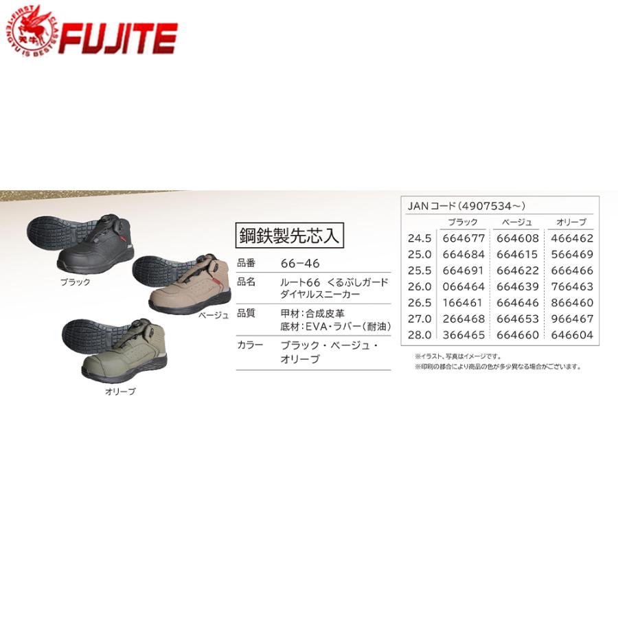 富士手袋 FUJITE 安全靴 ルート66 鋼鉄製先芯入 くるぶしガード