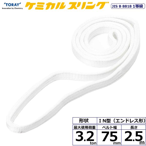 在庫1点物 3/2mmジッパレススプリングMLサイズ TORAY（東レ） ケミカルスリング C1N エンドレス形 3.2ton 幅75mm 長さ