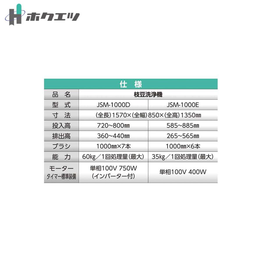 ホクエツ 枝豆洗浄機 JSM-1000E インバーター無し 能力35kg/1回処理量